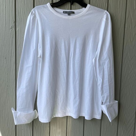 Elliott Lauren White Woven & Knit Cotton Blouse w/ Cuffs Sz M Retails $151 - Picture 3 of 12